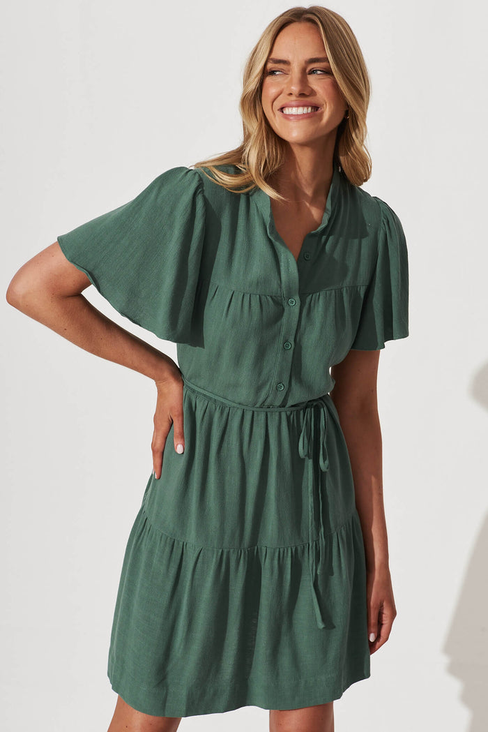 Rosemary Smock Dress In Green Linen Blend St Frock Rosemary Smock Dress In Green Linen Blend St Frock