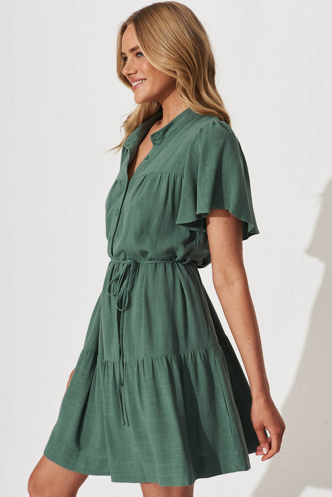 Rosemary Smock Dress In Green Linen - side