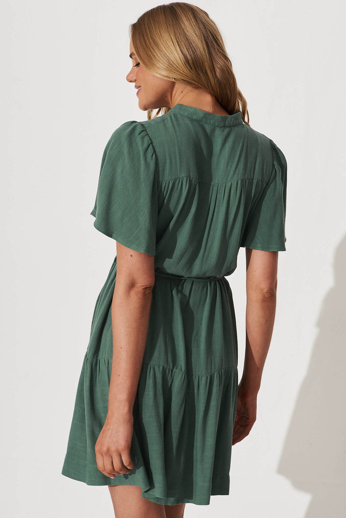 Rosemary Smock Dress In Green Linen - back