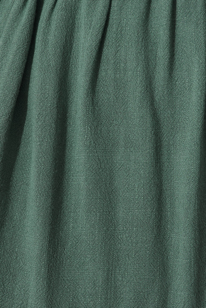 Rosemary Smock Dress In Green Linen - fabric
