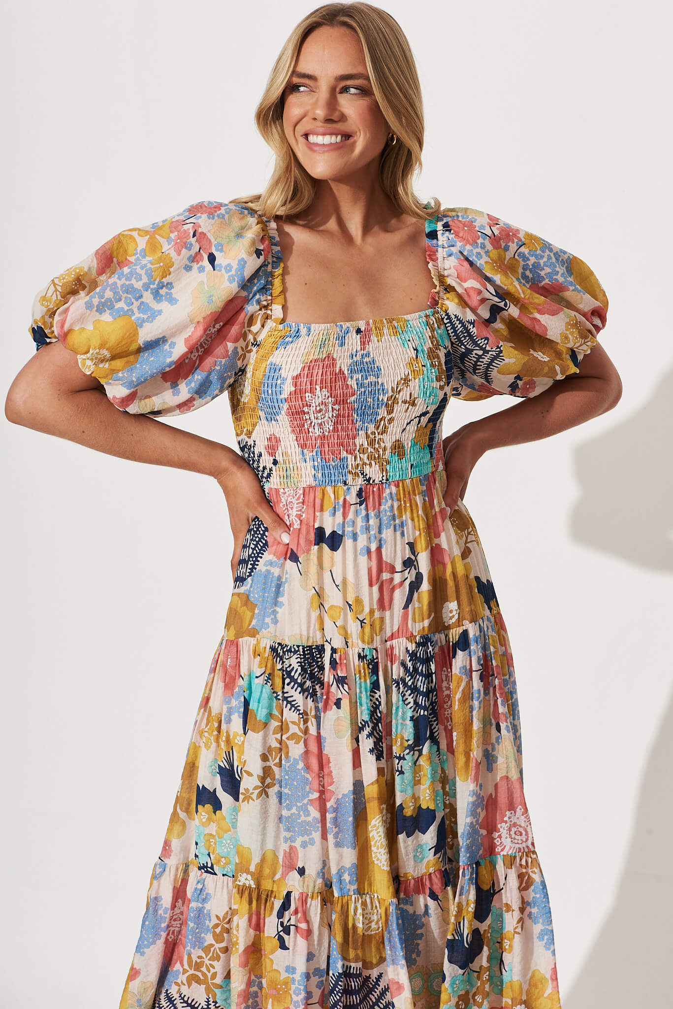 PRE ORDER Kaitie Midi Dress In Cream Multi Floral – St Frock
