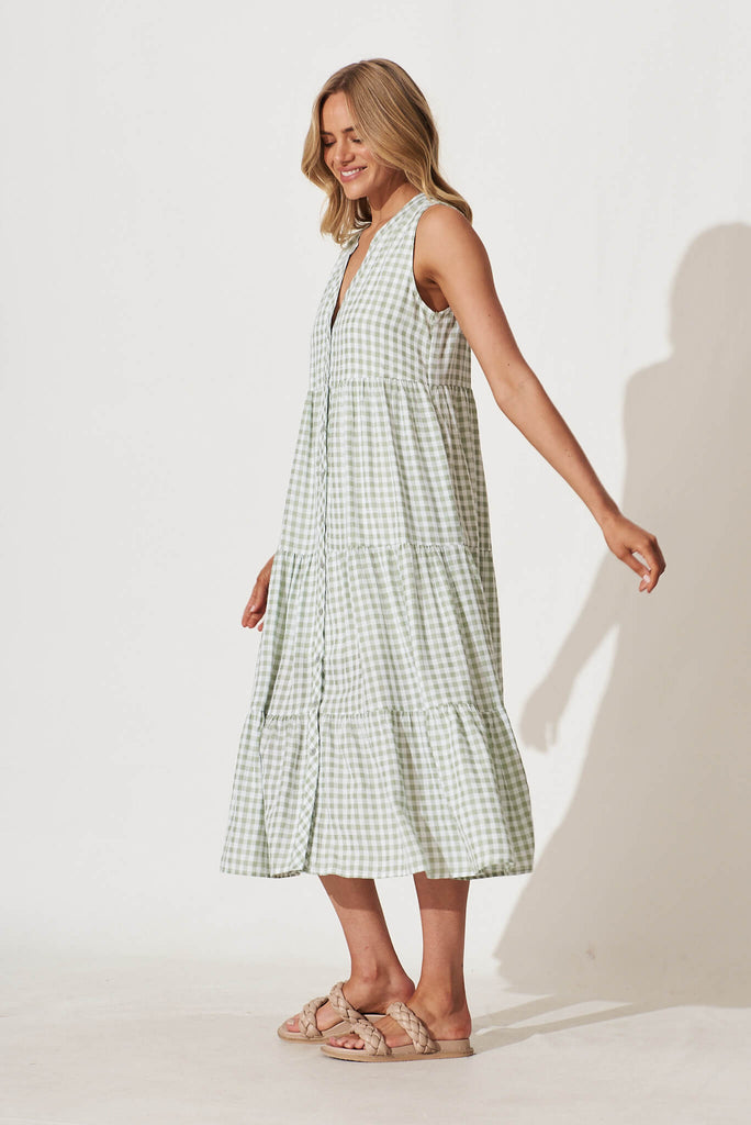 Jolly Midi Smock Dress In Green Gingham Check Cotton Blend - side