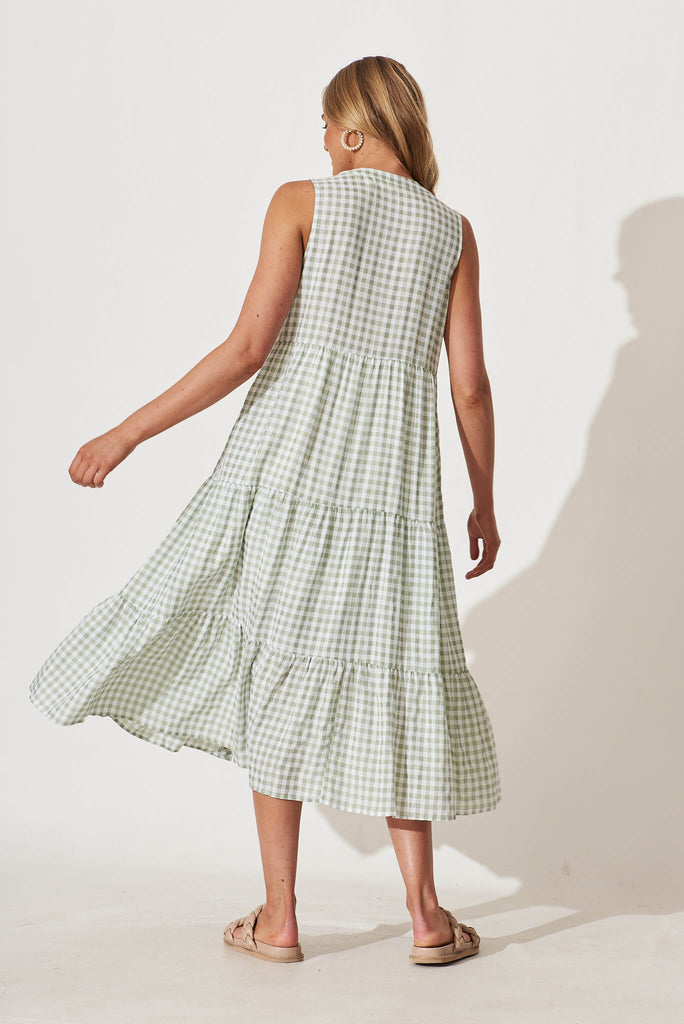 Jolly Midi Smock Dress In Green Gingham Check Cotton Blend - back