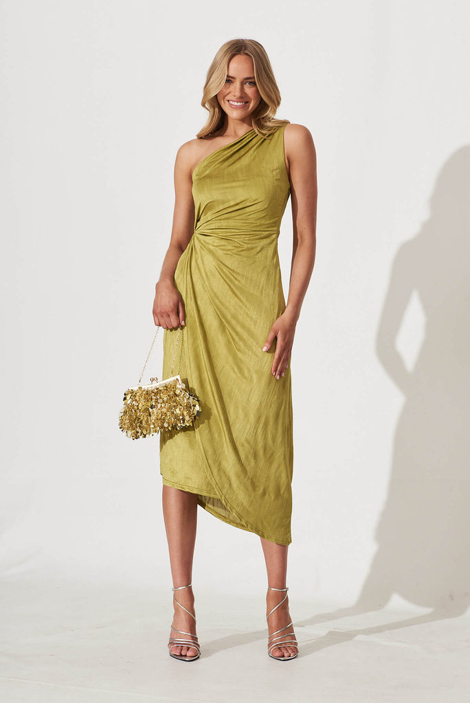 Endlesslove One Shoulder Maxi Dress In Chartreuse Green - full length