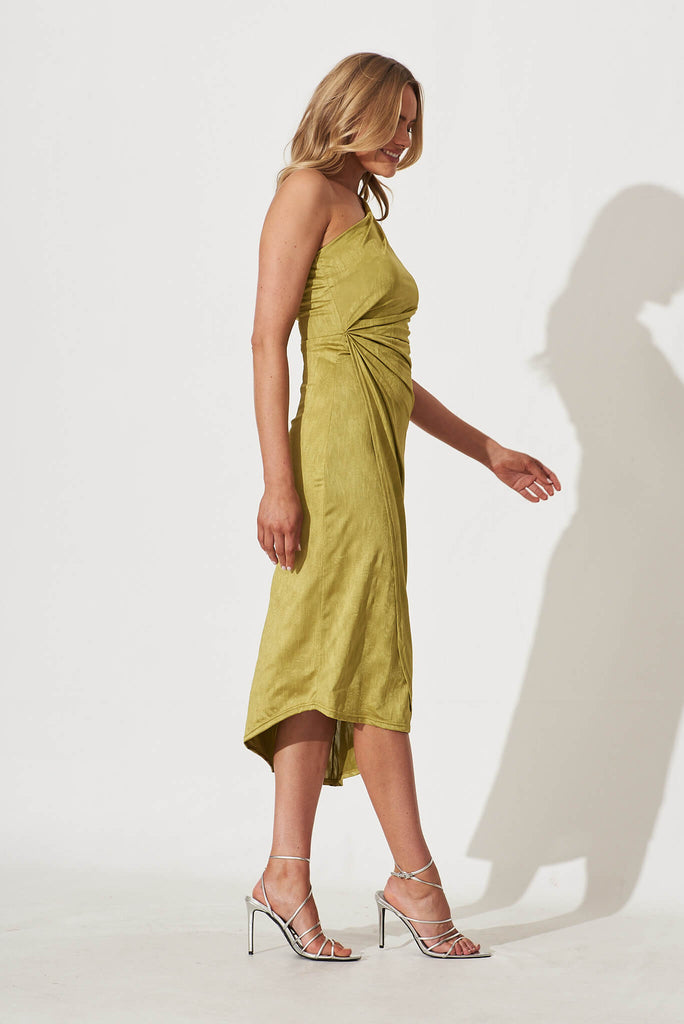 Endlesslove One Shoulder Maxi Dress In Chartreuse Green - right side