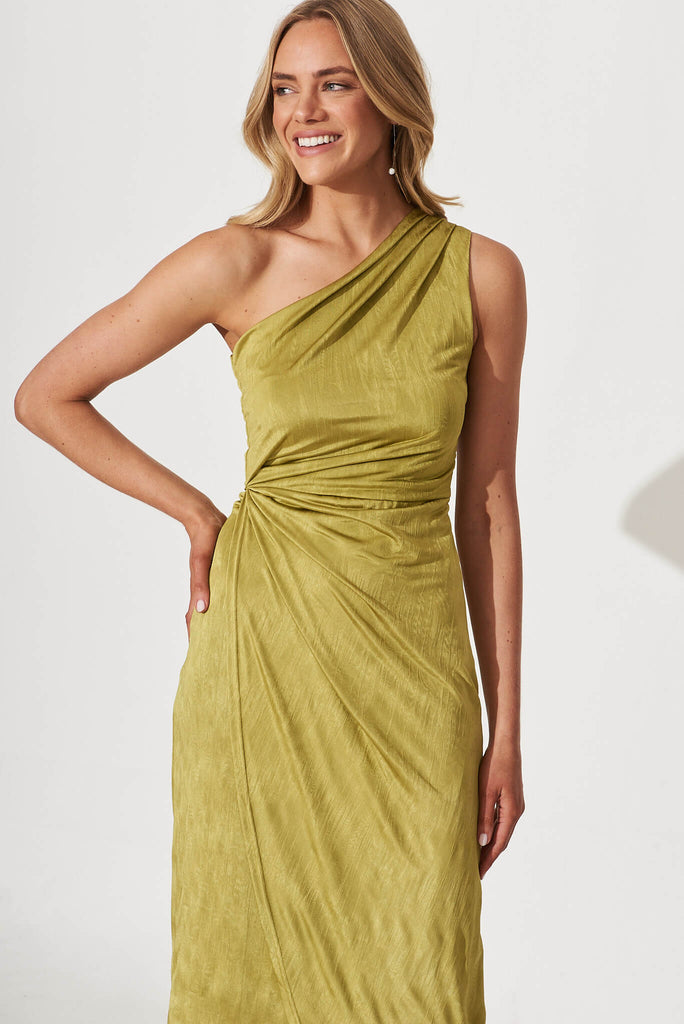 Endlesslove One Shoulder Maxi Dress In Chartreuse Green - front