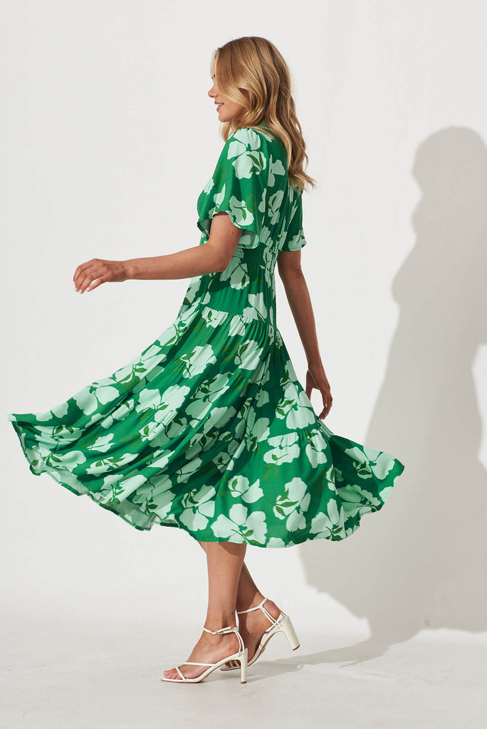 Awayday Midi Dress In Green Clover Leaf Print - side
