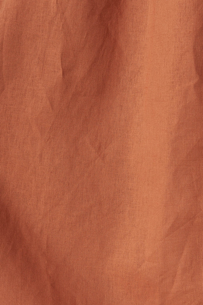 Seaside Midi Smock Dress In Rust Linen Cotton - fabric