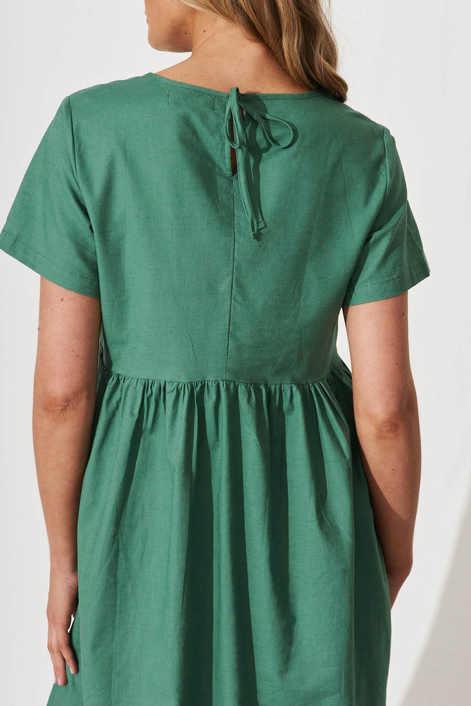 Seaside Midi Smock Dress In Sage Green Linen Cotton - detail