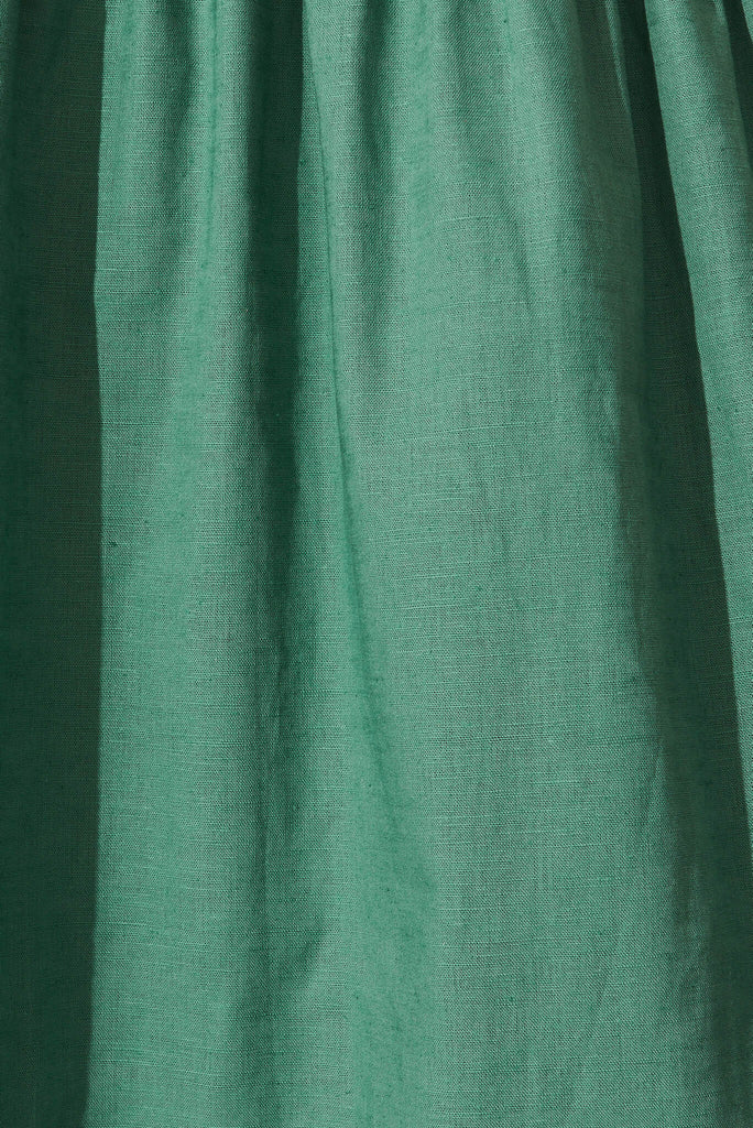 Seaside Midi Smock Dress In Sage Green Linen Cotton - fabric