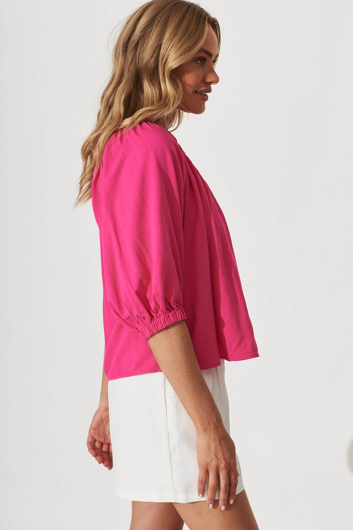 Last Kiss One Shoulder Top In Hot Pink - side