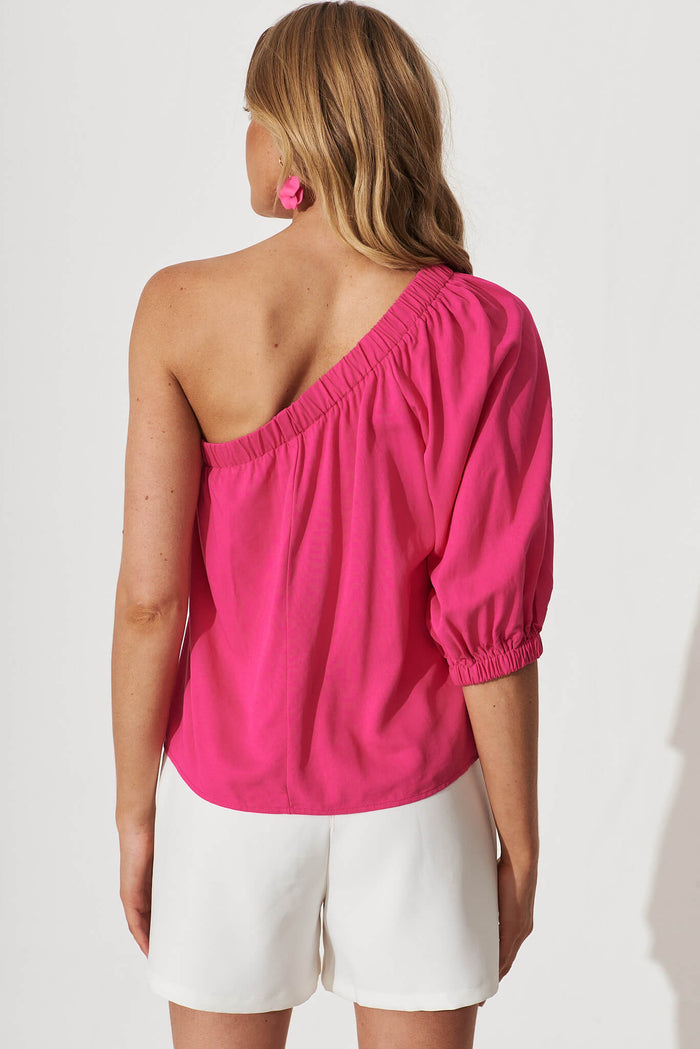 Last Kiss One Shoulder Top In Hot Pink - back