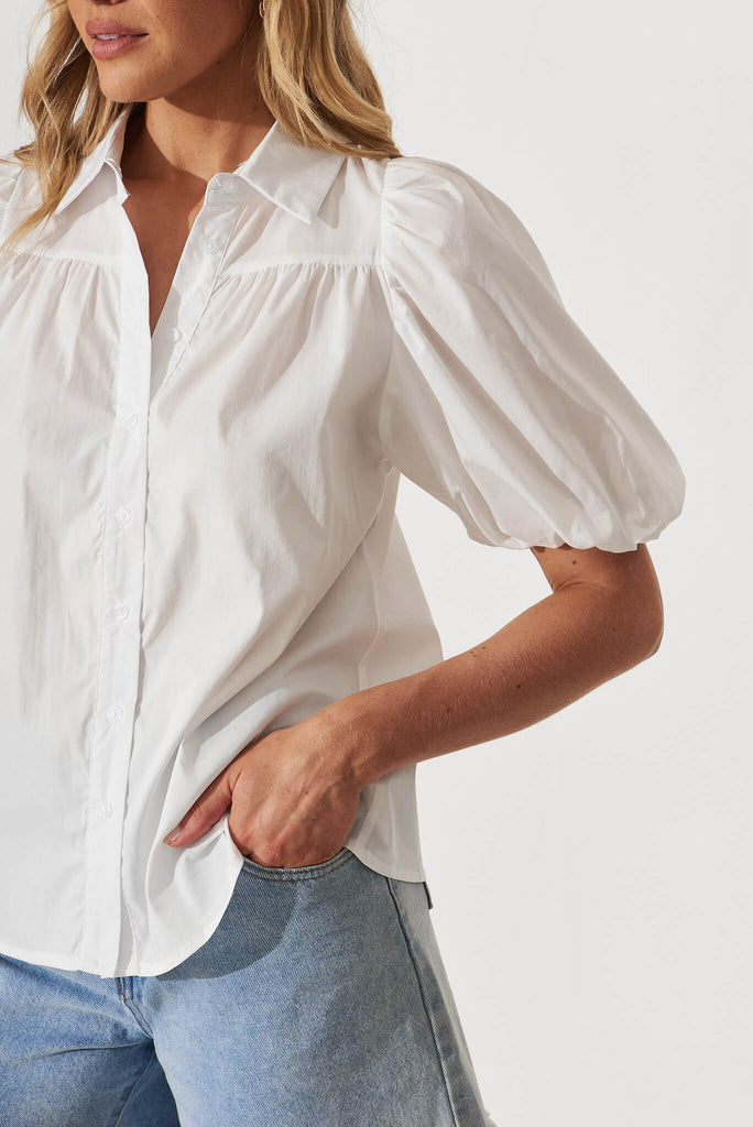 Andrea Shirt In White Cotton Blend - detail