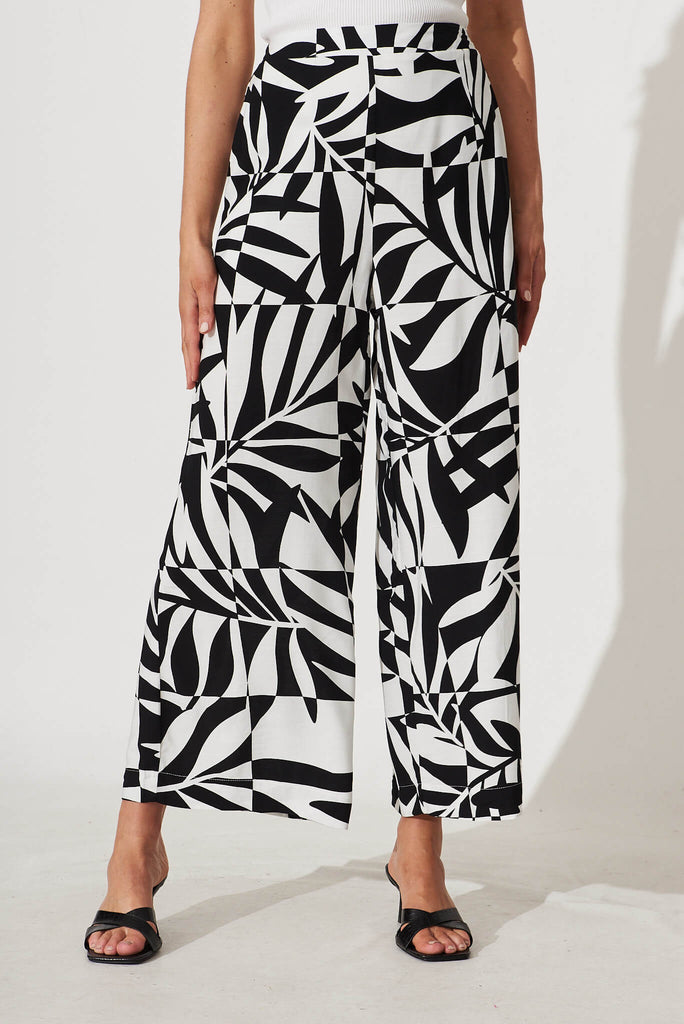 Origin Wide Leg Pant In Black And White Print - front
