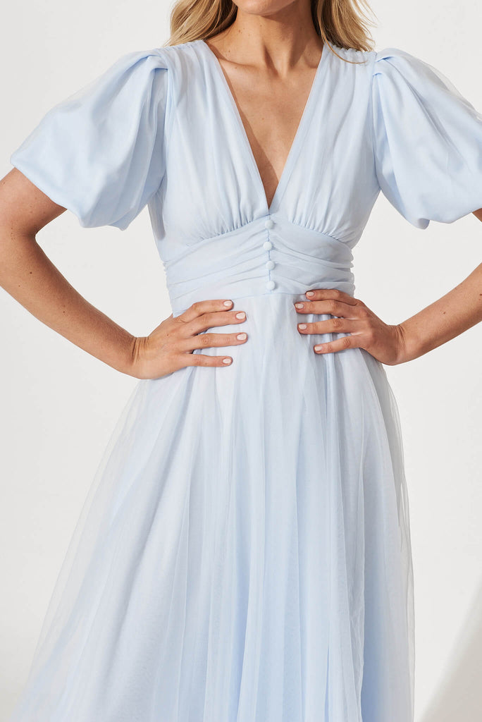 Juliet Midi Dress In Pale Blue Tulle - detail
