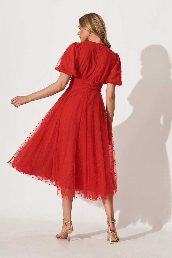 Juliet Midi Dress In Red Spot Tulle - back