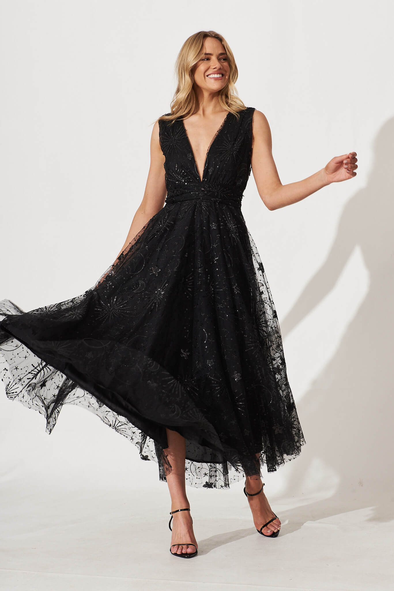 Dazzle Maxi Dress In Black Sequin Tulle - full length