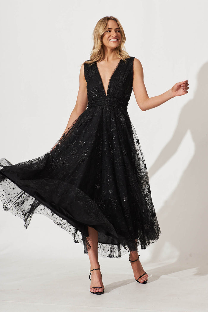 Dazzle Maxi Dress In Black Sequin Tulle St Frock Dazzle Maxi Dress In Black Sequin Tulle St Frock