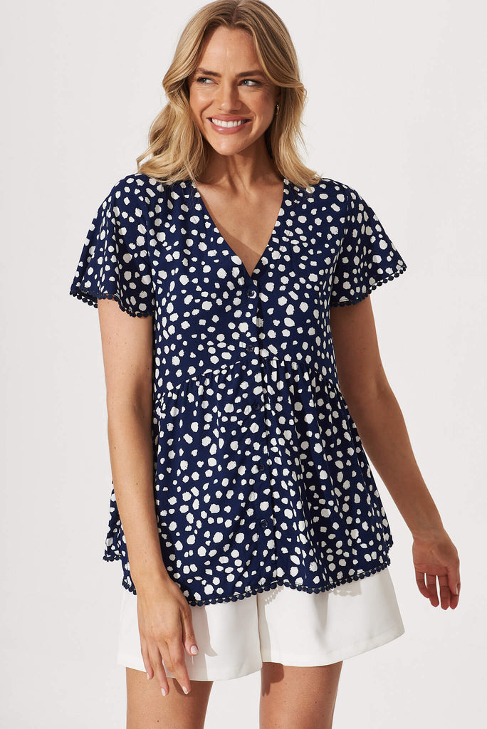 Darling Dreamer Top Navy With White Speckle - front