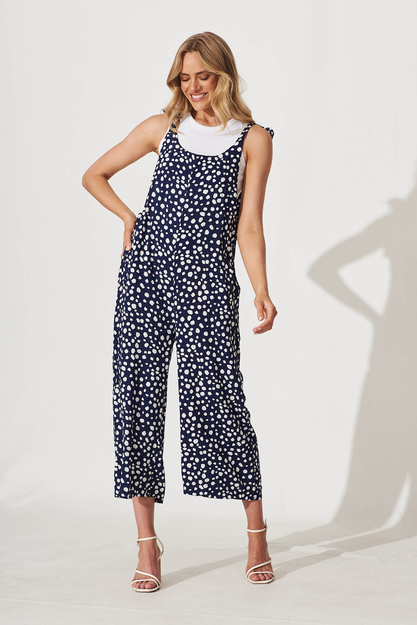 Madonna Jumpsuit In Navy With White Speckle - full length