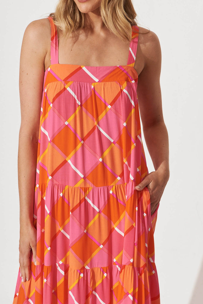 Alexa Midi Dress In Pink Geometric Print - detail