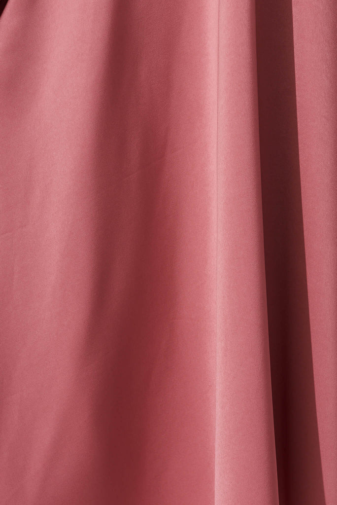 Classical Midi Dress In Rose Pink Satin - fabric
