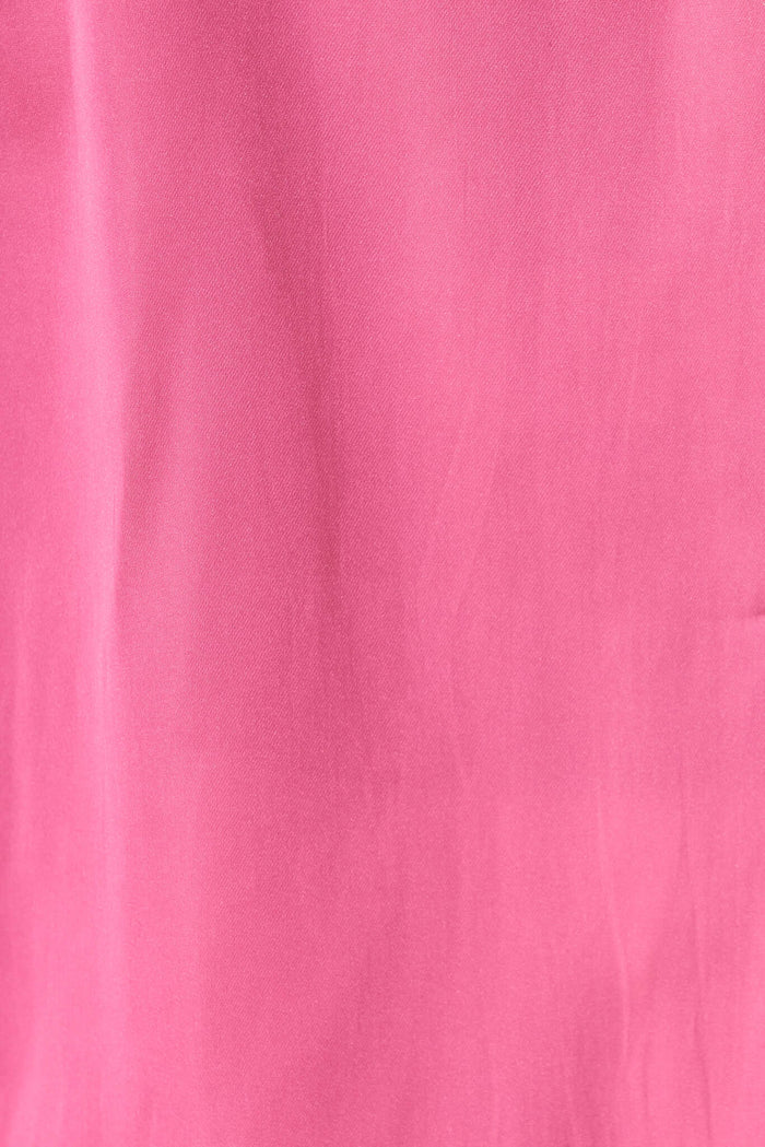 Lara Mock Wrap Top In Pink Satin - fabric