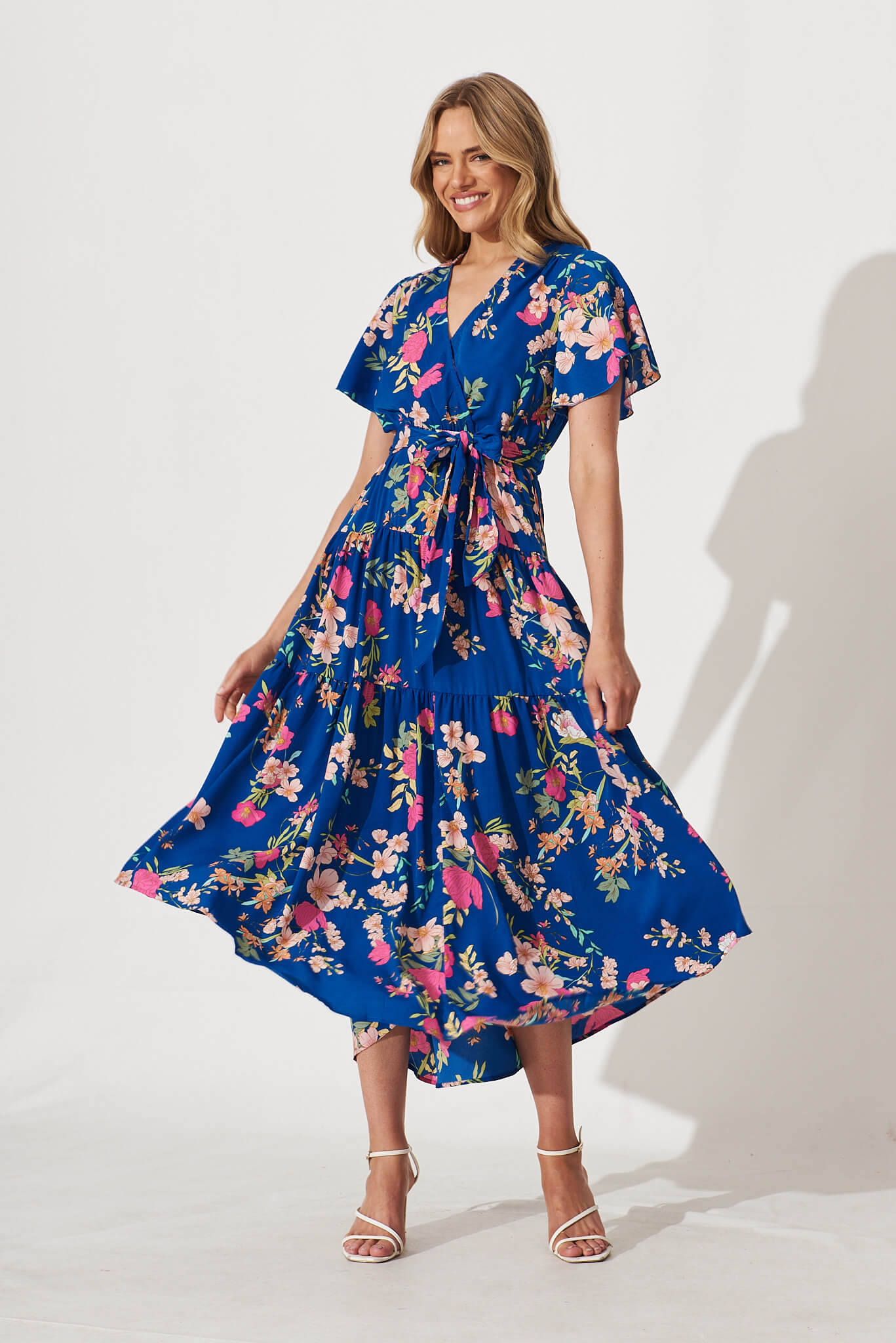 Dockside Maxi Dress In Cobalt With Multi Floral - full length