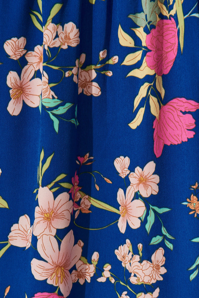 Dockside Maxi Dress In Cobalt With Multi Floral - fabric