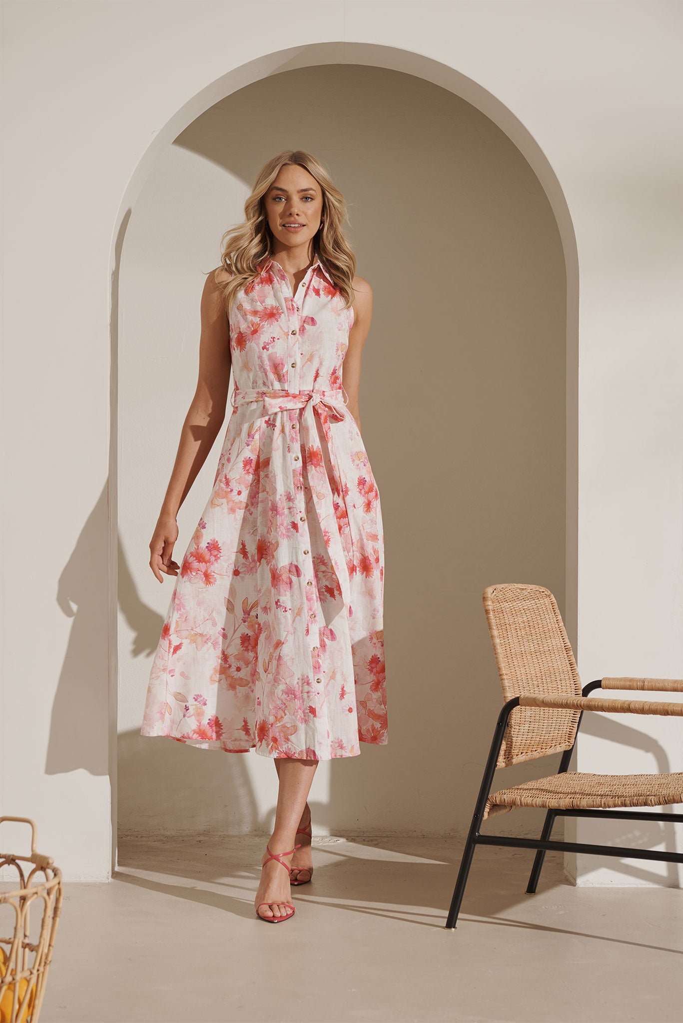 Pink midi 2025 shirt dress