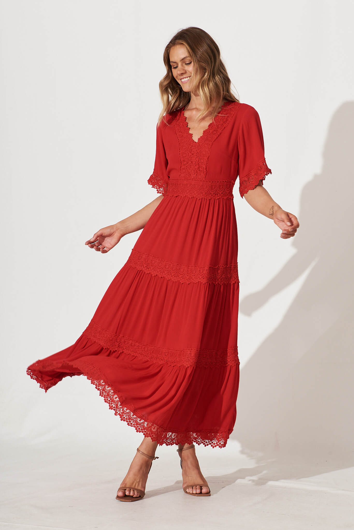 Mona Maxi Dress In Red - full length