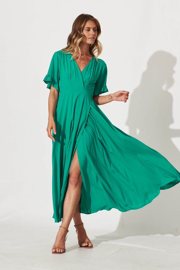 Rondal Maxi Wrap Dress In Jade Green - full length