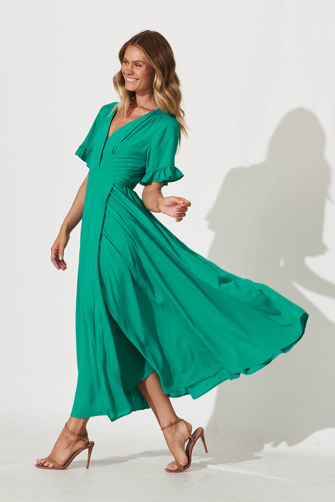 Rondal Maxi Wrap Dress In Jade Green - side