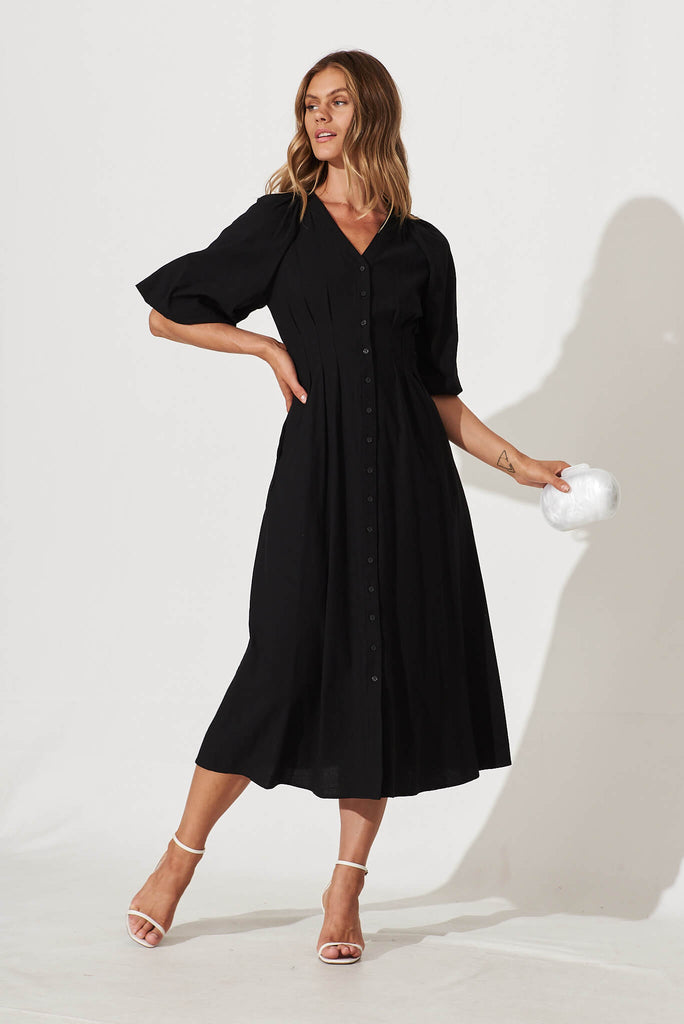 Diane Midi Dress In Black Cotton Blend - full length