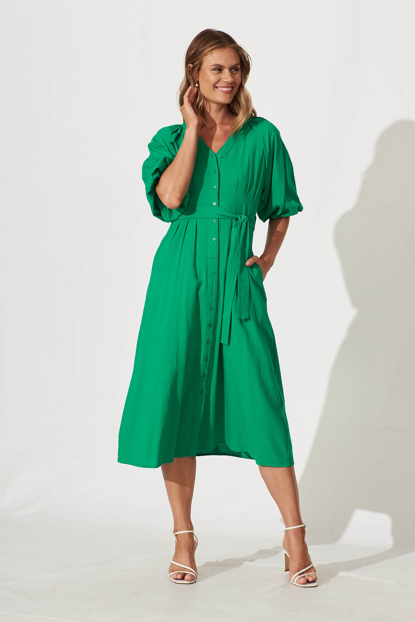 Diane Midi Dress In Green Cotton Blend - full length