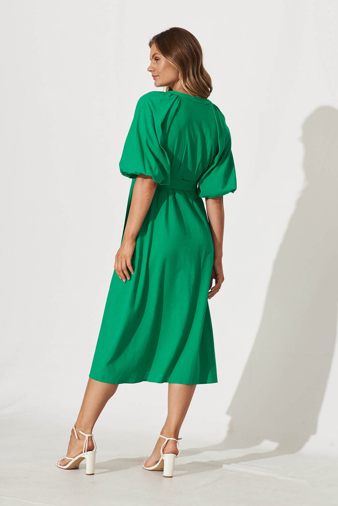 Diane Midi Dress In Green Cotton Blend - back