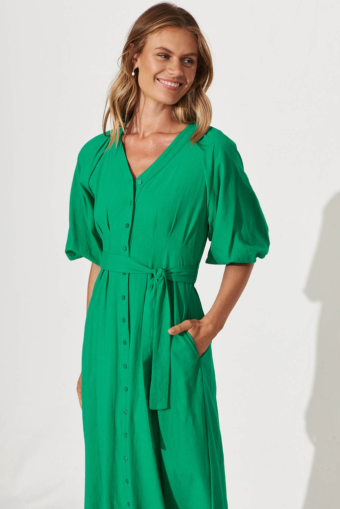 Diane Midi Dress In Green Cotton Blend - front
