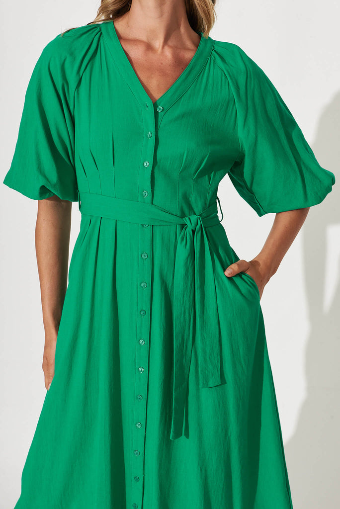Diane Midi Dress In Green Cotton Blend - detail