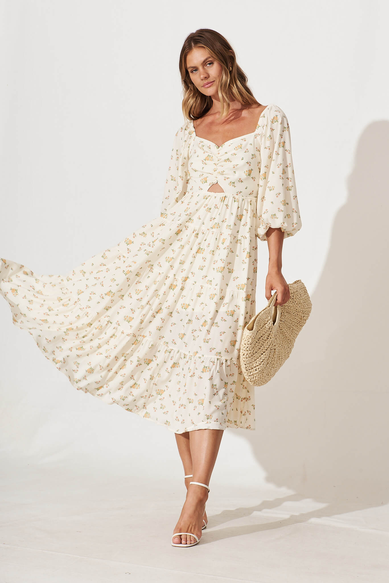 Cream floral midi dress 2025