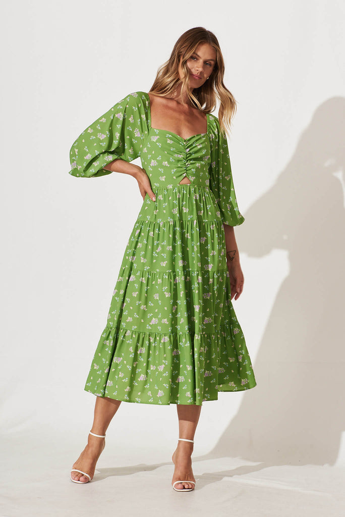 Diaz Midi Dress In Green Floral - full length