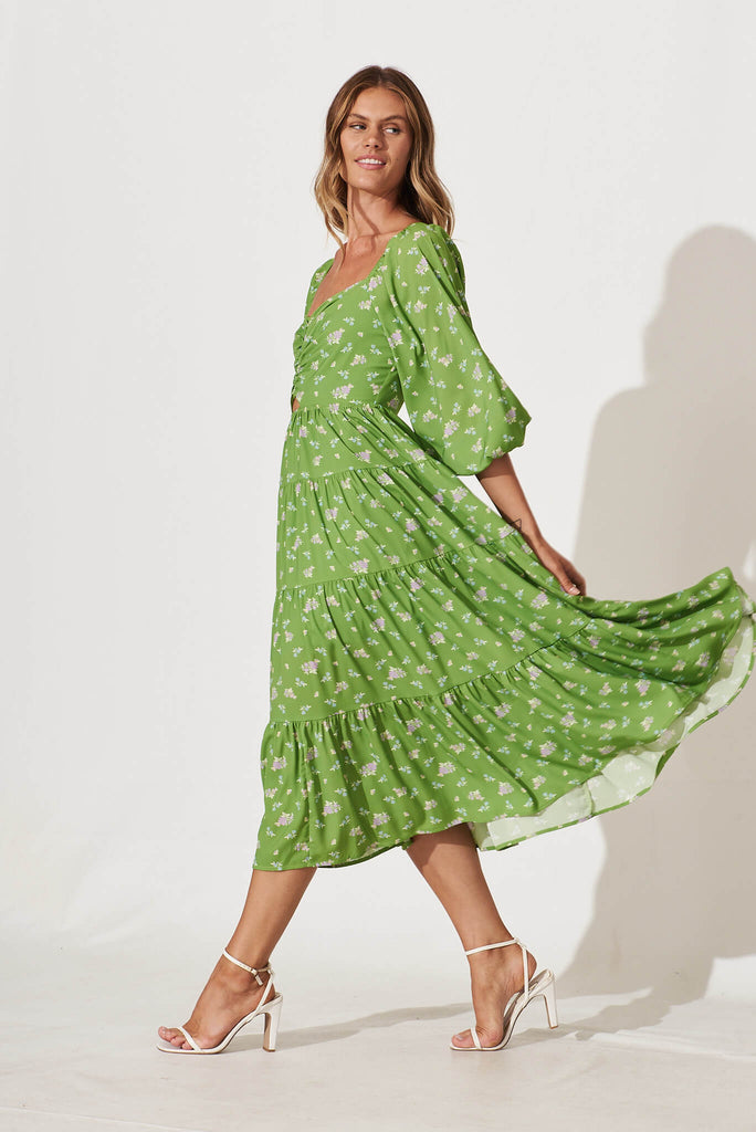 Diaz Midi Dress In Green Floral - side