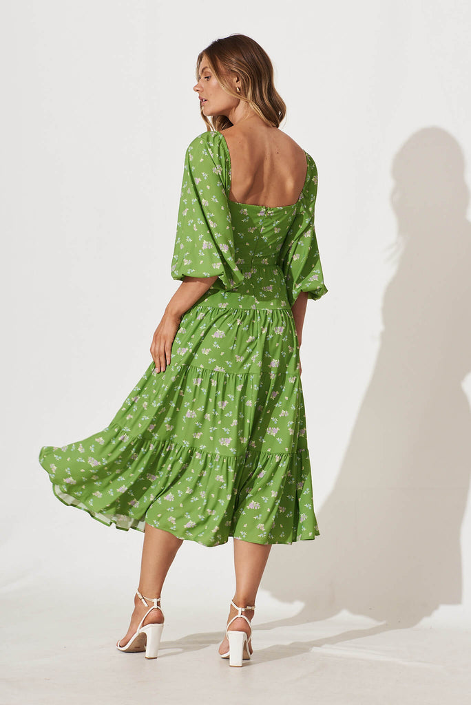 Diaz Midi Dress In Green Floral - back