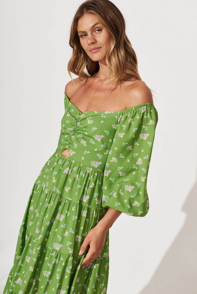 Diaz Midi Dress In Green Floral - front