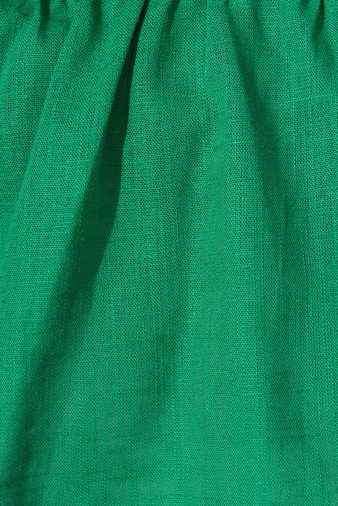 Jordin Top In Green Linen Blend - fabric