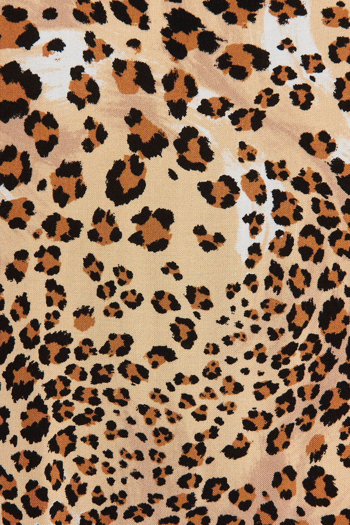 Yani Maxi Dress In Beige With Brown Leopard Print - fabric