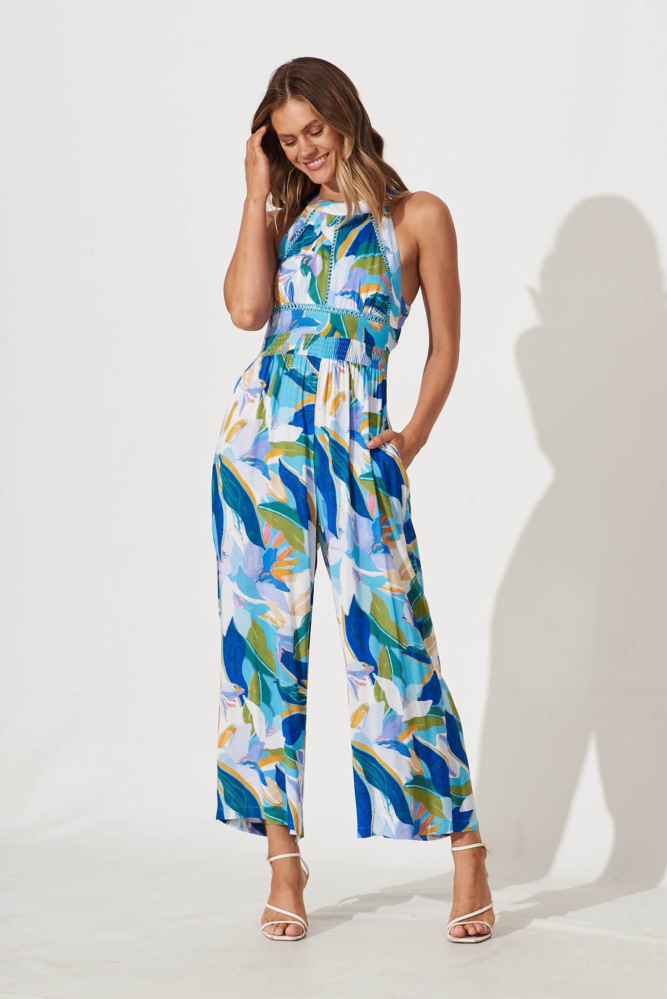 Vallo Jumpsuit In Blue Floral - full length