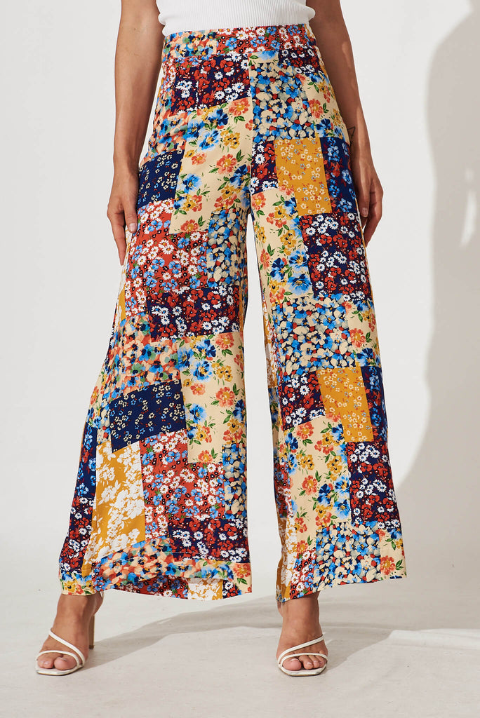 Mahalo Wide Leg Pant In Multi Patchwork Print - front