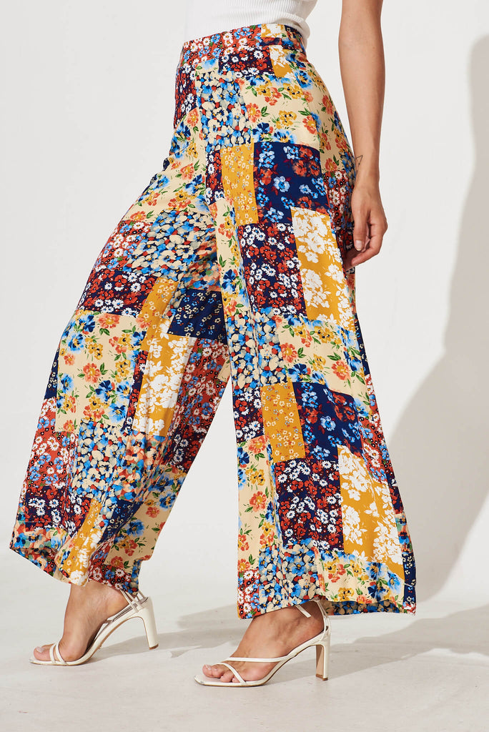 Mahalo Wide Leg Pant In Multi Patchwork Print - side
