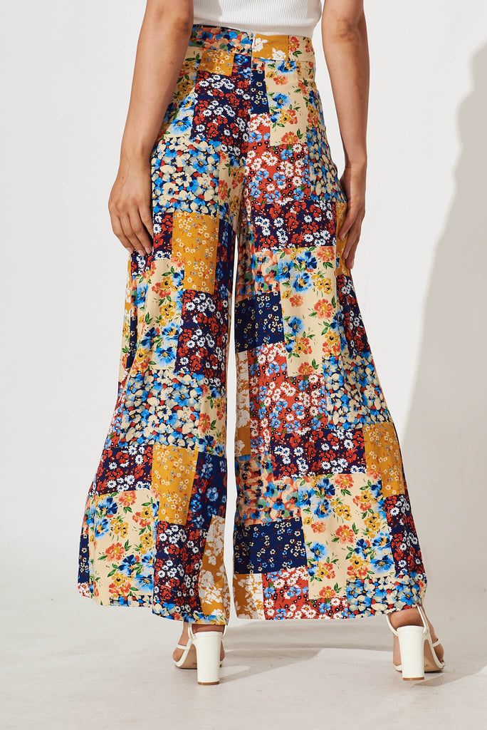 Mahalo Wide Leg Pant In Multi Patchwork Print - back