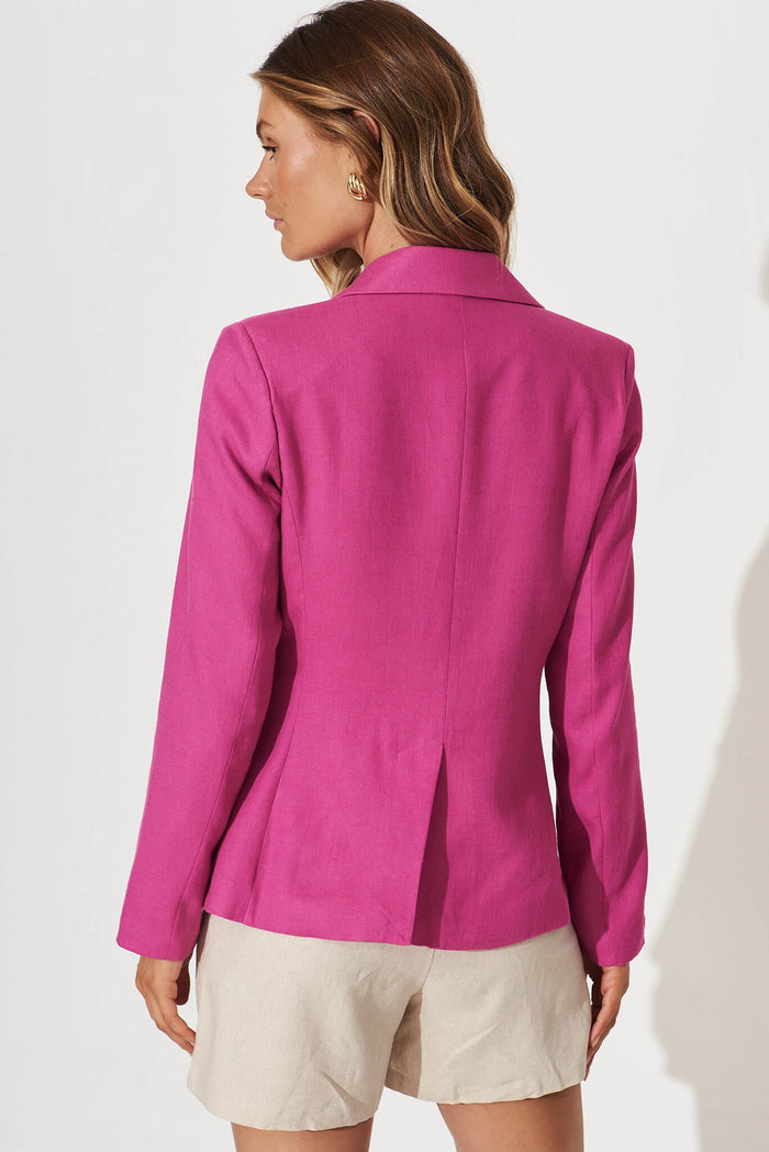 Deborah Blazer In Magenta Linen Blend - back